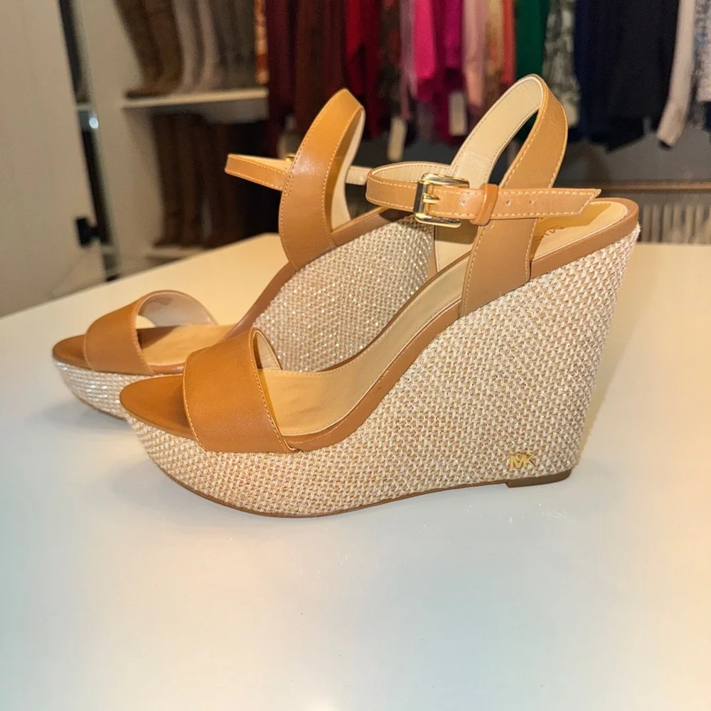 Michael Kors Camel and Cream Wedge Sandals - Picture 9 of 10